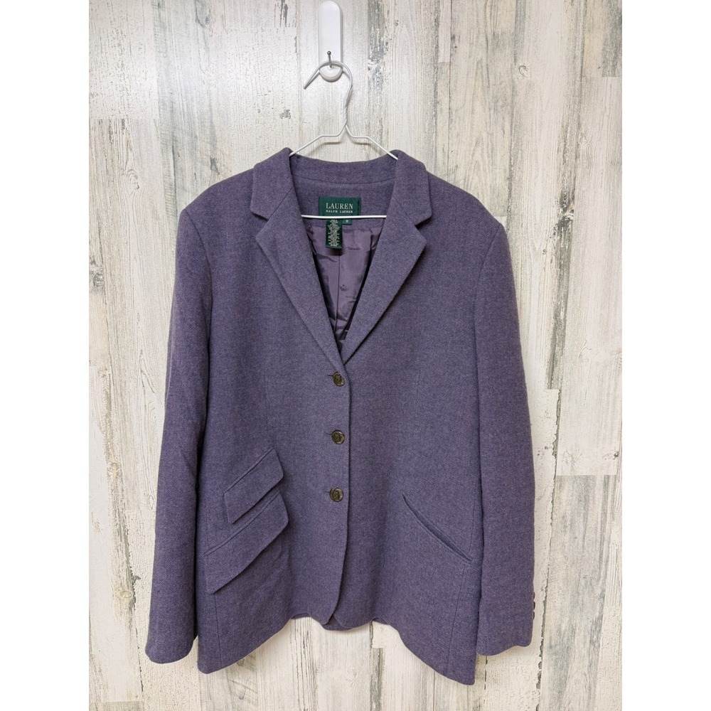 Lauren Ralph Lauren Purple 100% Lambswool Blazer Equestrian Crest Buttons Sz 16